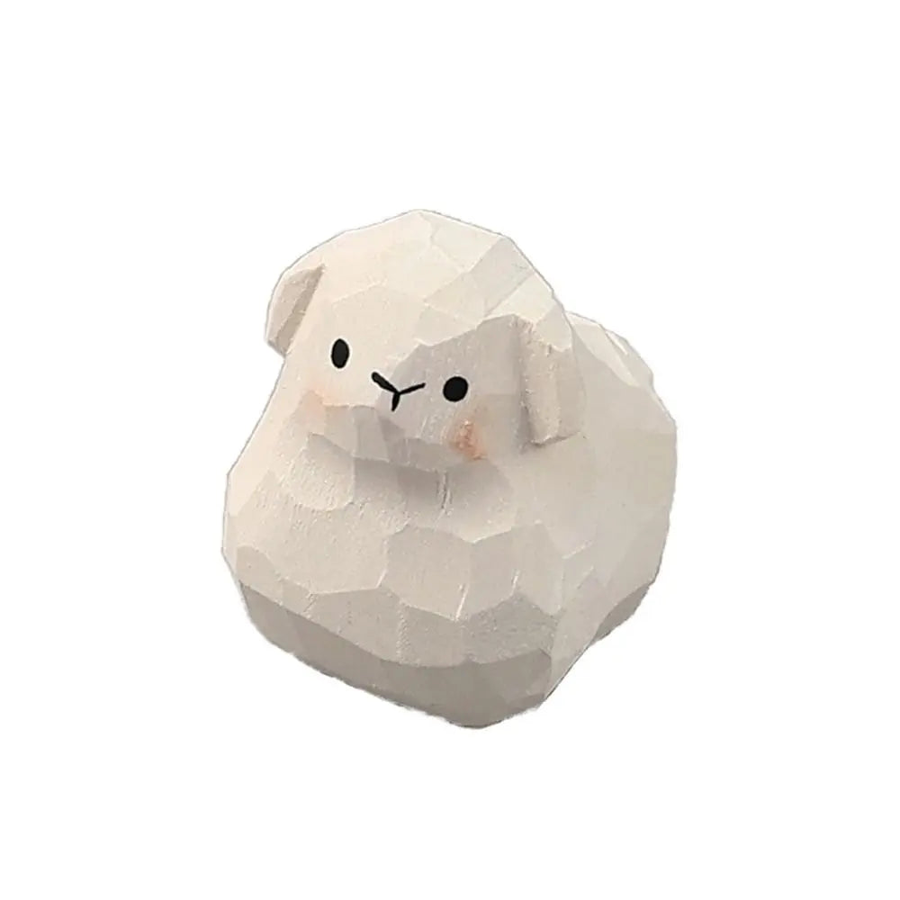 Gift Cartoon Animal Wood Bear Figurine Wooden Kids  Desktop Knick-knack Carved Art Craft Carving Cat Statue