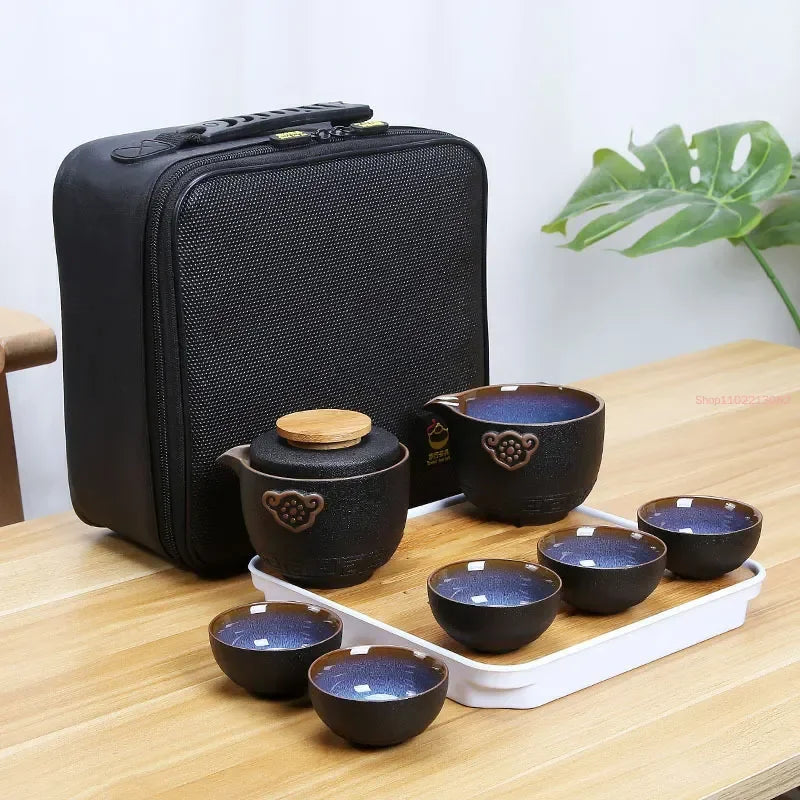 Chinese Kung Fu Travel Tea Set Ceramic Portable Teapot Set Gaiwan Tea Cups of Tea Ceremony Teacup Outdoor Drinking Jingdezhen