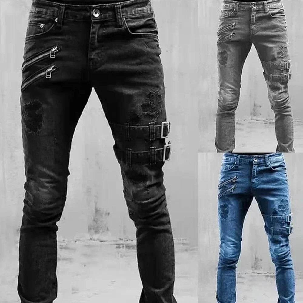 New 2025 Fashion Men's Pants Casual Jeans Men's Thigh Zipper Design Straight leg Jeans Pants Large Size S-4Xl