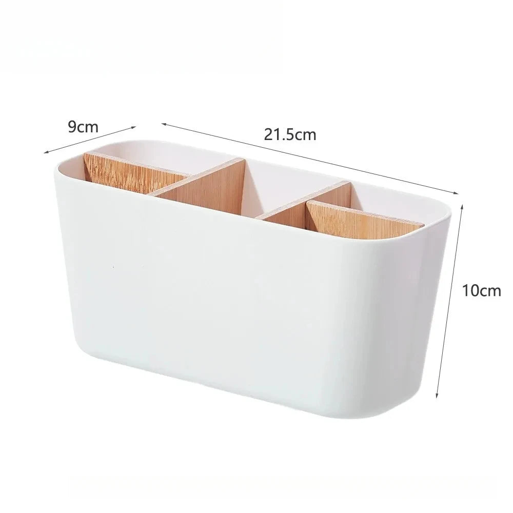 Toothbrush Holders for Bathrooms, Bamboo Tooth Brush Holder with 5 Slots Bathroom Vanity Organizer Countertop for Toothpaste