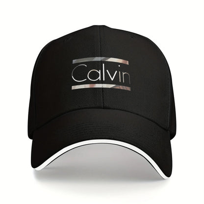 1 Calvin baseball cap - adjustable band, red and gray pattern dad hat, breathable mesh rear visor, suitable for men and women