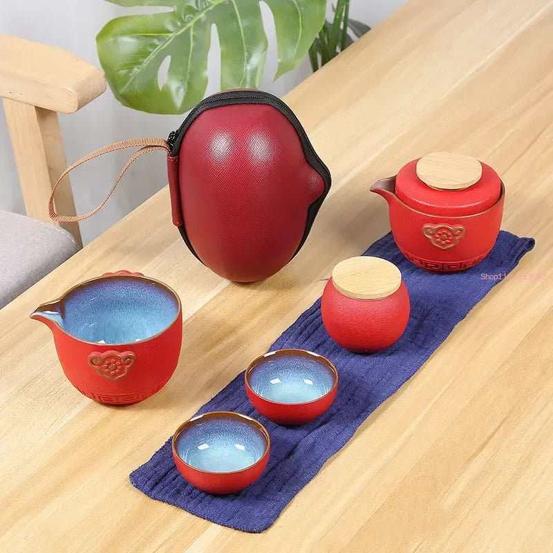 Chinese Kung Fu Travel Tea Set Ceramic Portable Teapot Set Gaiwan Tea Cups of Tea Ceremony Teacup Outdoor Drinking Jingdezhen