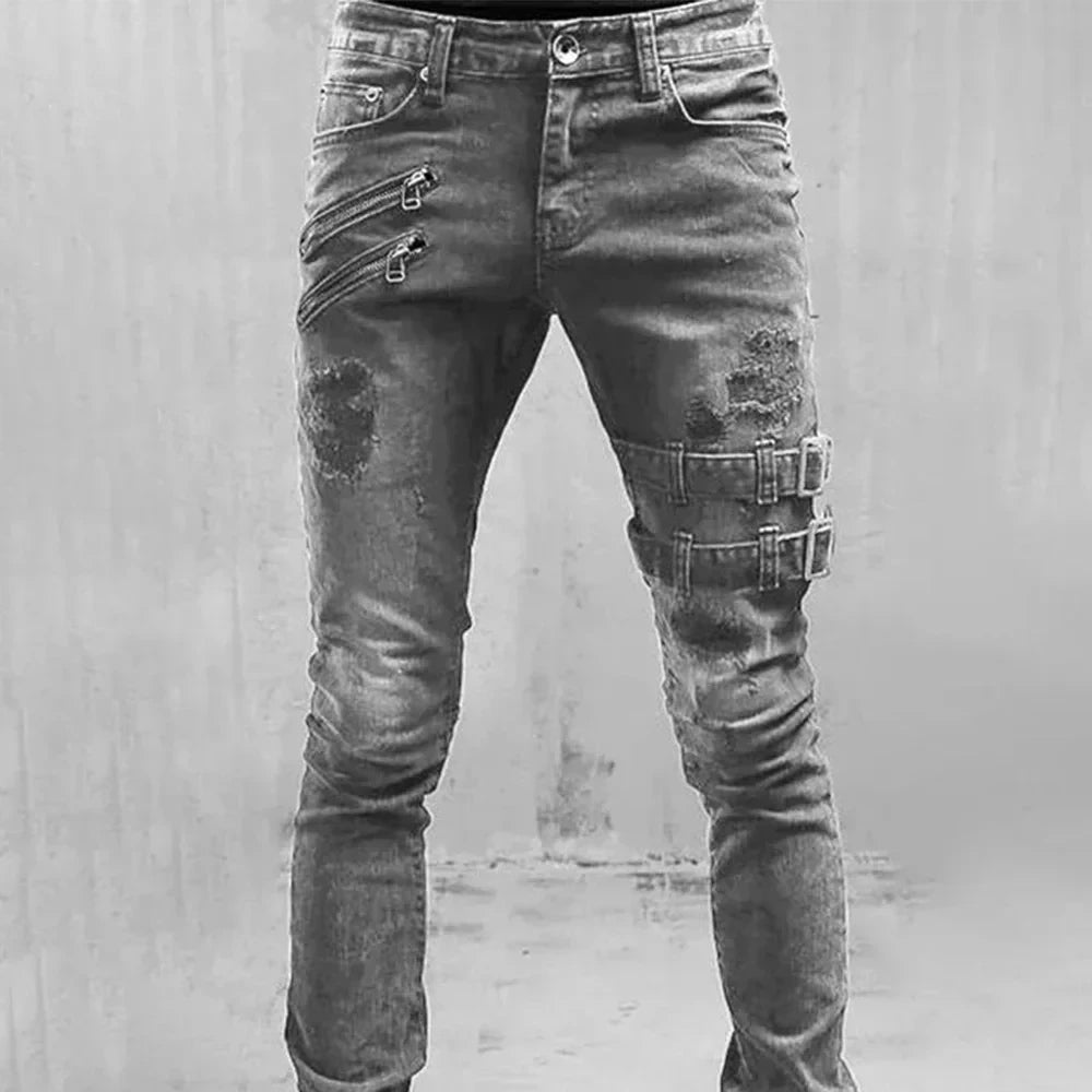 New 2025 Fashion Men's Pants Casual Jeans Men's Thigh Zipper Design Straight leg Jeans Pants Large Size S-4Xl