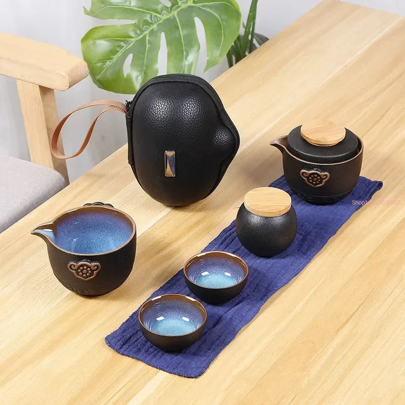 Chinese Kung Fu Travel Tea Set Ceramic Portable Teapot Set Gaiwan Tea Cups of Tea Ceremony Teacup Outdoor Drinking Jingdezhen