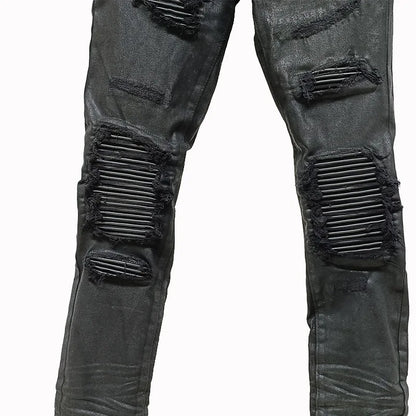 Owen Seak Men‘s  Oil wax Jeans Cotton Denim Slim Autumn Hole Pencil Trousers Designer luxury Pants