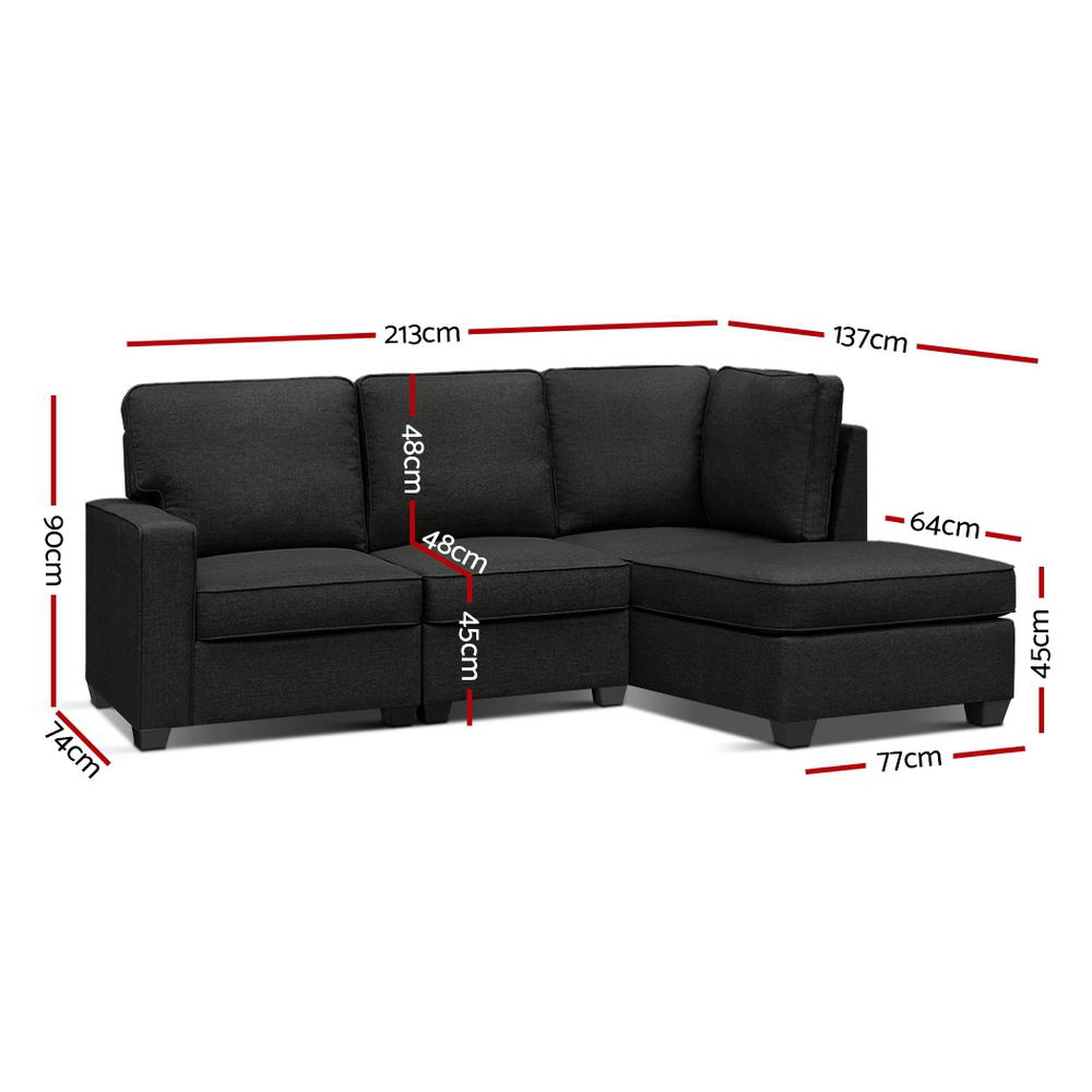 NNEDSZ Sofa Lounge Set 4 Seater Modular Chaise Chair Couch Fabric Dark Grey