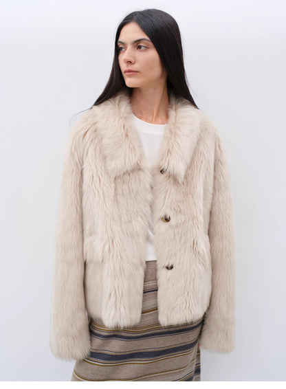 "Dream Walk" long lapel Tuscan wool sheepskin short fur coat for women