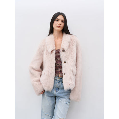 "Dream Walk" long lapel Tuscan wool sheepskin short fur coat for women