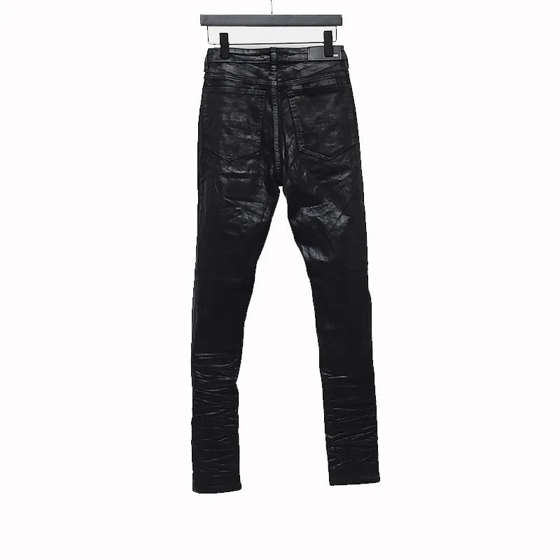 Owen Seak Men‘s  Oil wax Jeans Cotton Denim Slim Autumn Hole Pencil Trousers Designer luxury Pants