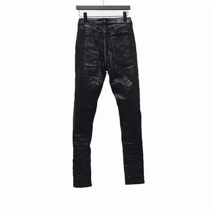 Owen Seak Men‘s  Oil wax Jeans Cotton Denim Slim Autumn Hole Pencil Trousers Designer luxury Pants