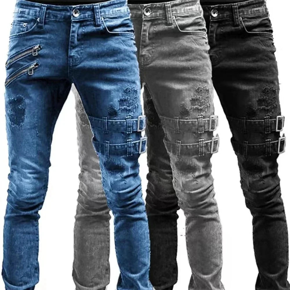 New 2025 Fashion Men's Pants Casual Jeans Men's Thigh Zipper Design Straight leg Jeans Pants Large Size S-4Xl