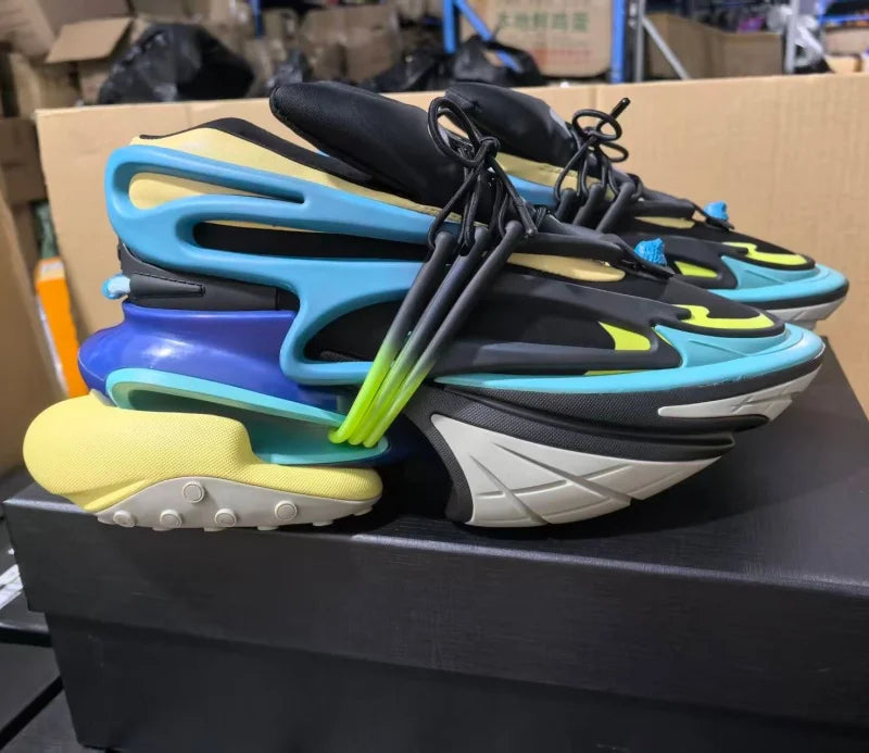 ‌Men Women Gradient Color Sneakers Patchwork High Quality Walking Shoes Thick Sole Lace Up Flats Casual Shoes Big Size 35-46