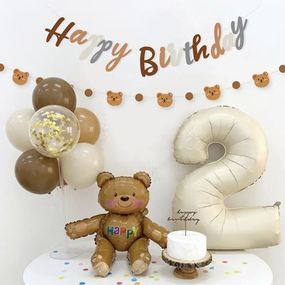 1Set 2.5M Cute Bear Garland Carton Happy Birthday Banners for Kids Bear Themed Birthday Party Decoration Supplies Room Decor