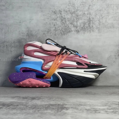 ‌Men Women Gradient Color Sneakers Patchwork High Quality Walking Shoes Thick Sole Lace Up Flats Casual Shoes Big Size 35-46