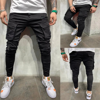 2025 New Ripped Jeans Men Slim-fit Denim Pants Cotton Korean Style Fashion Elasticity Versatile Blue Black Men's Clothing S-XXXL