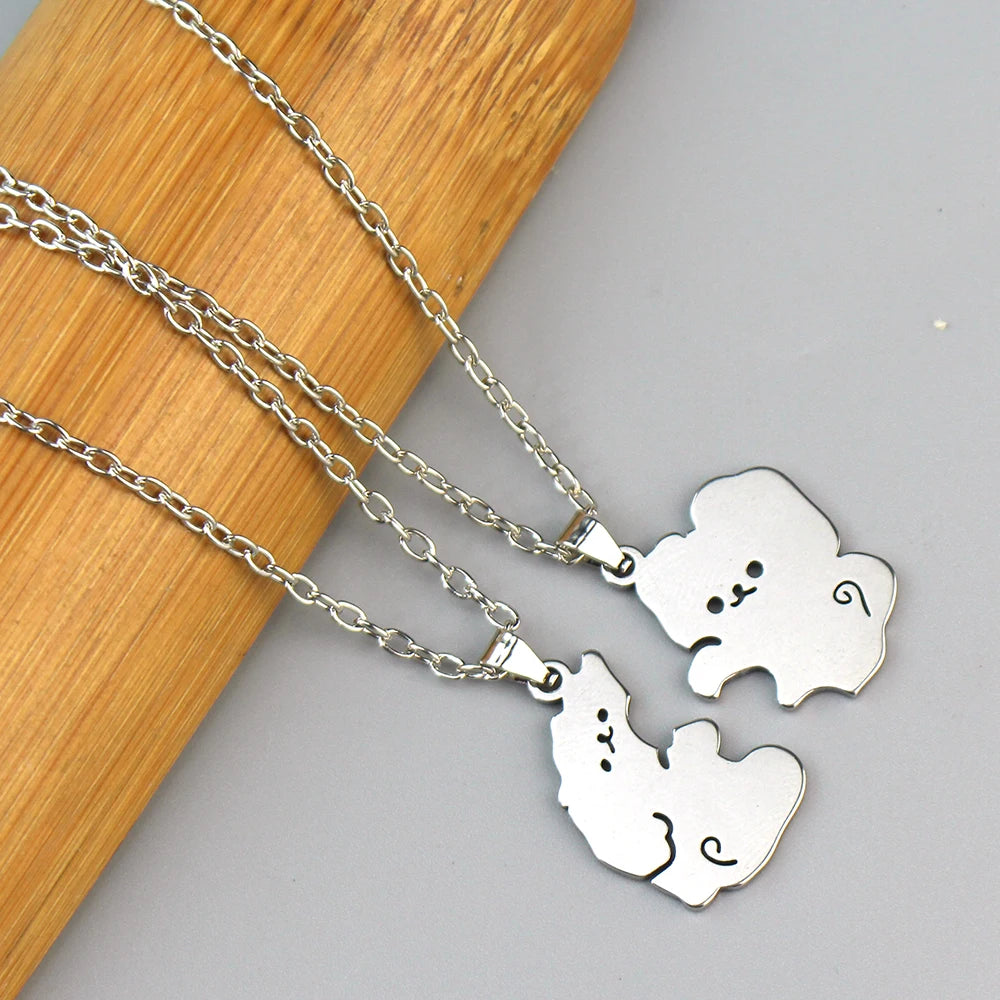 1Pair Cute Animal Hugging Cat Pendant Necklaces Stainless Steel Cat Necklace for Couple Lover Valentine's Day Jewelry Gift