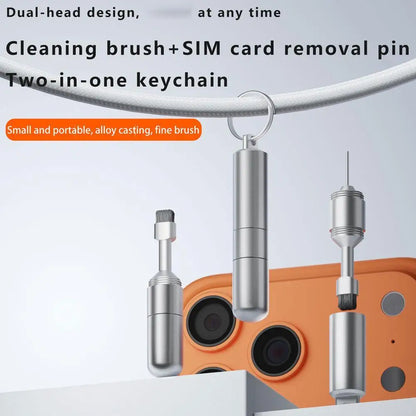 2-in-1 Keychain - Cleaning Brush + SIM Card Removal Pin Mobile Phone Card Pick-up Pin, Earphone Cleaning Pen For iPhone Airpods
