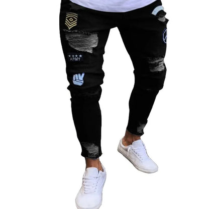 2025 New Ripped Jeans Men Slim-fit Denim Pants Cotton Korean Style Fashion Elasticity Versatile Blue Black Men's Clothing S-XXXL