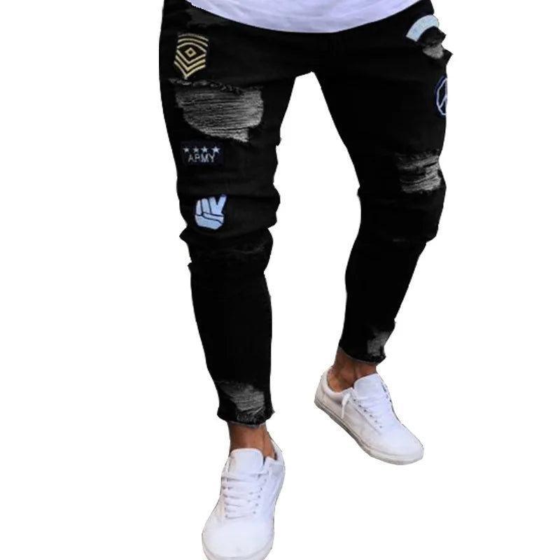 New Ripped Jeans Men Stretch Skinny Grey Blue Black Hip Hop Denim Trousers Streetwear Casual Slim Fit Jeans for Men Jogging jean
