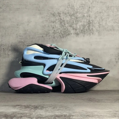 ‌Men Women Gradient Color Sneakers Patchwork High Quality Walking Shoes Thick Sole Lace Up Flats Casual Shoes Big Size 35-46