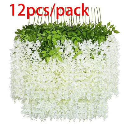 12pcs Wisteria Flowers String Hanging Garland Outdoor Wedding Garden Arch Decor Home Party Decoration Artificial Flower