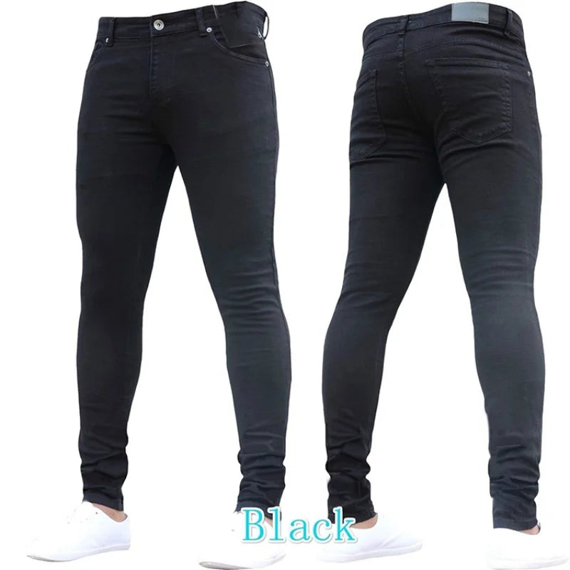 2025 New Ripped Jeans Men Slim-fit Denim Pants Cotton Korean Style Fashion Elasticity Versatile Blue Black Men's Clothing S-XXXL