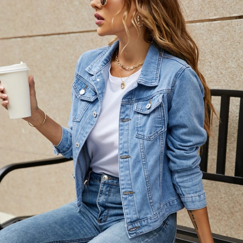 Fashion Vintage Jean Jackets 2025 Autumn New Long Sleeve Casual Solid Cardigan Denim Coat Casual Pocket Outwear