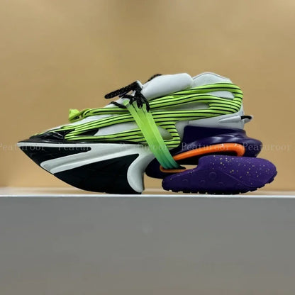 ‌Men Women Gradient Color Sneakers Patchwork High Quality Walking Shoes Thick Sole Lace Up Flats Casual Shoes Big Size 35-46