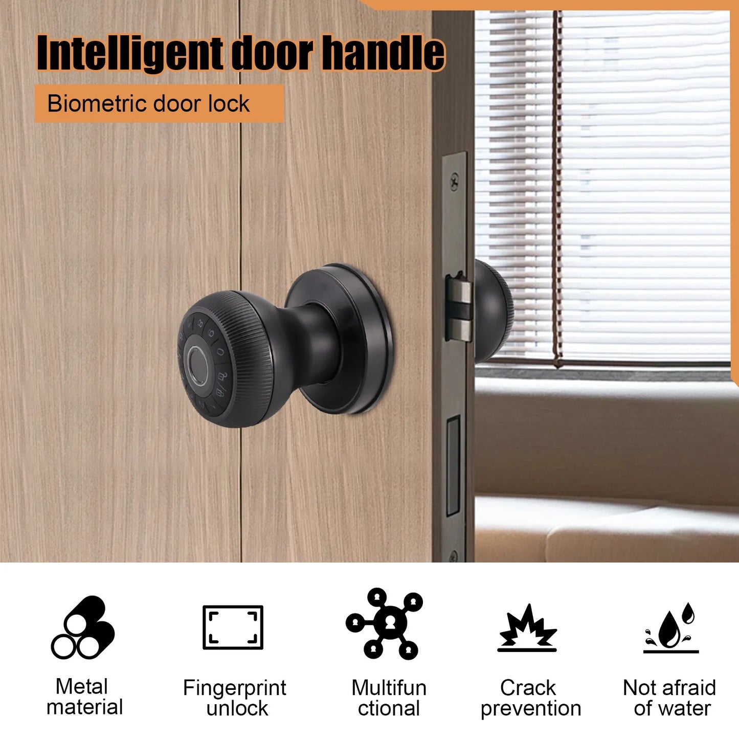 -September Fingerprint Door Lock-Smart Door Handle, Keyless Door Handle With Password Keypad For Bedroom Smart Door Lock