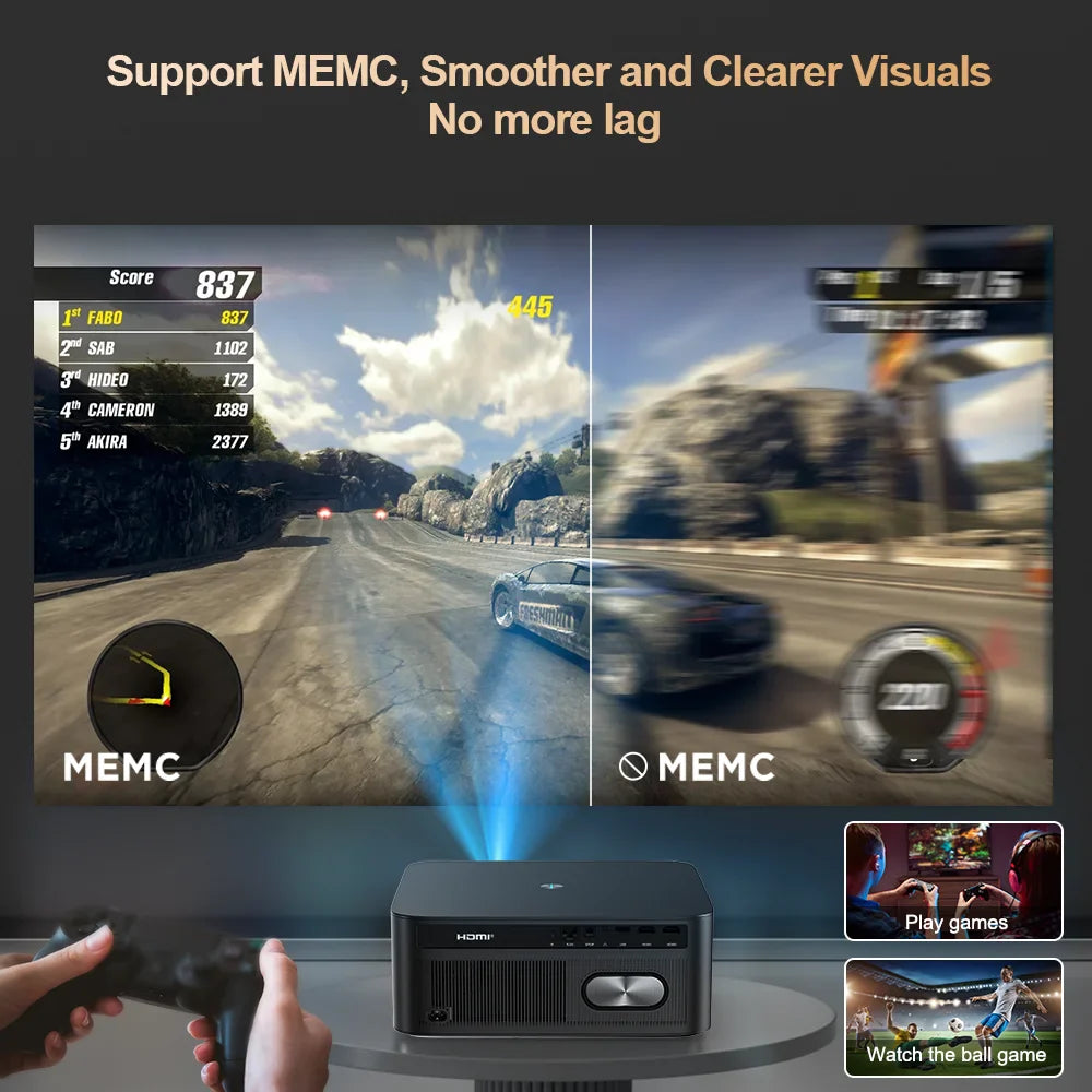 NNEOBA Portable 4K HD Android Projector Black