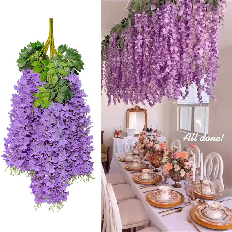 12pcs Wisteria Flowers String Hanging Garland Outdoor Wedding Garden Arch Decor Home Party Decoration Artificial Flower