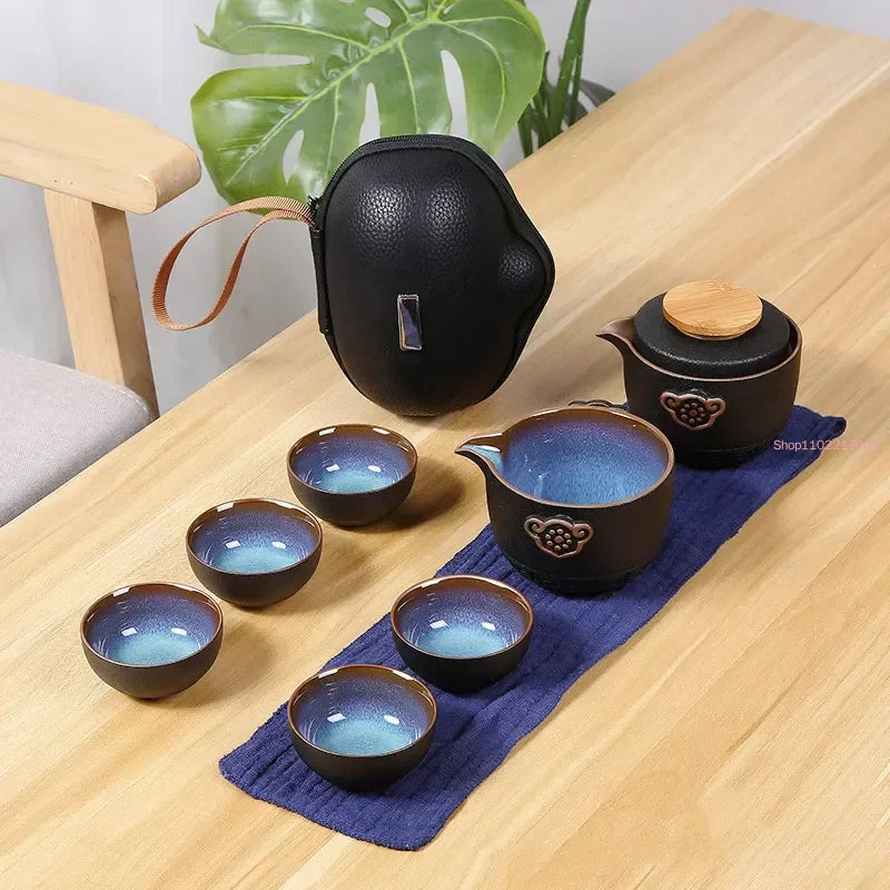 Chinese Kung Fu Travel Tea Set Ceramic Portable Teapot Set Gaiwan Tea Cups of Tea Ceremony Teacup Outdoor Drinking Jingdezhen