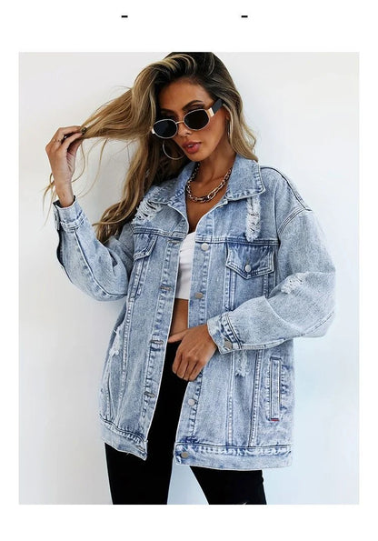 Jeans Jackets for Woman Jackets Euramerican Hole Autumn Winter Women's Jeans Coats Outerwears Denim Top New Female Jean Fashion