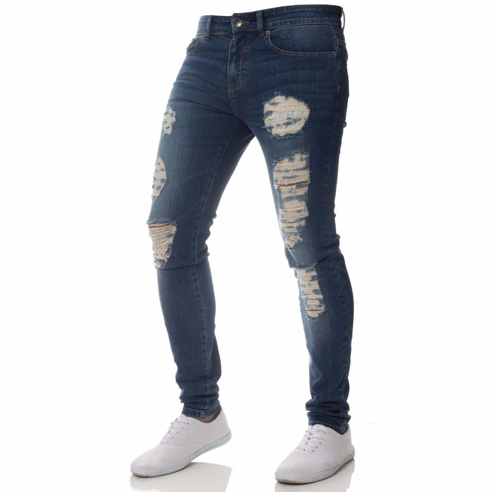 New Ripped Jeans Men Stretch Skinny Grey Blue Black Hip Hop Denim Trousers Streetwear Casual Slim Fit Jeans for Men Jogging jean