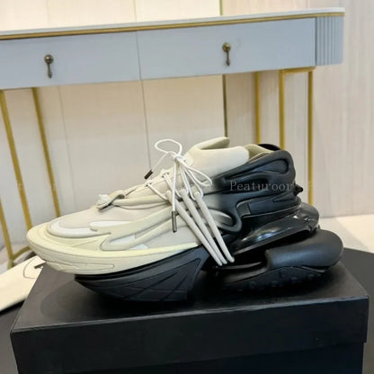 ‌Men Women Gradient Color Sneakers Patchwork High Quality Walking Shoes Thick Sole Lace Up Flats Casual Shoes Big Size 35-46