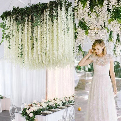 12pcs Wisteria Flowers String Hanging Garland Outdoor Wedding Garden Arch Decor Home Party Decoration Artificial Flower