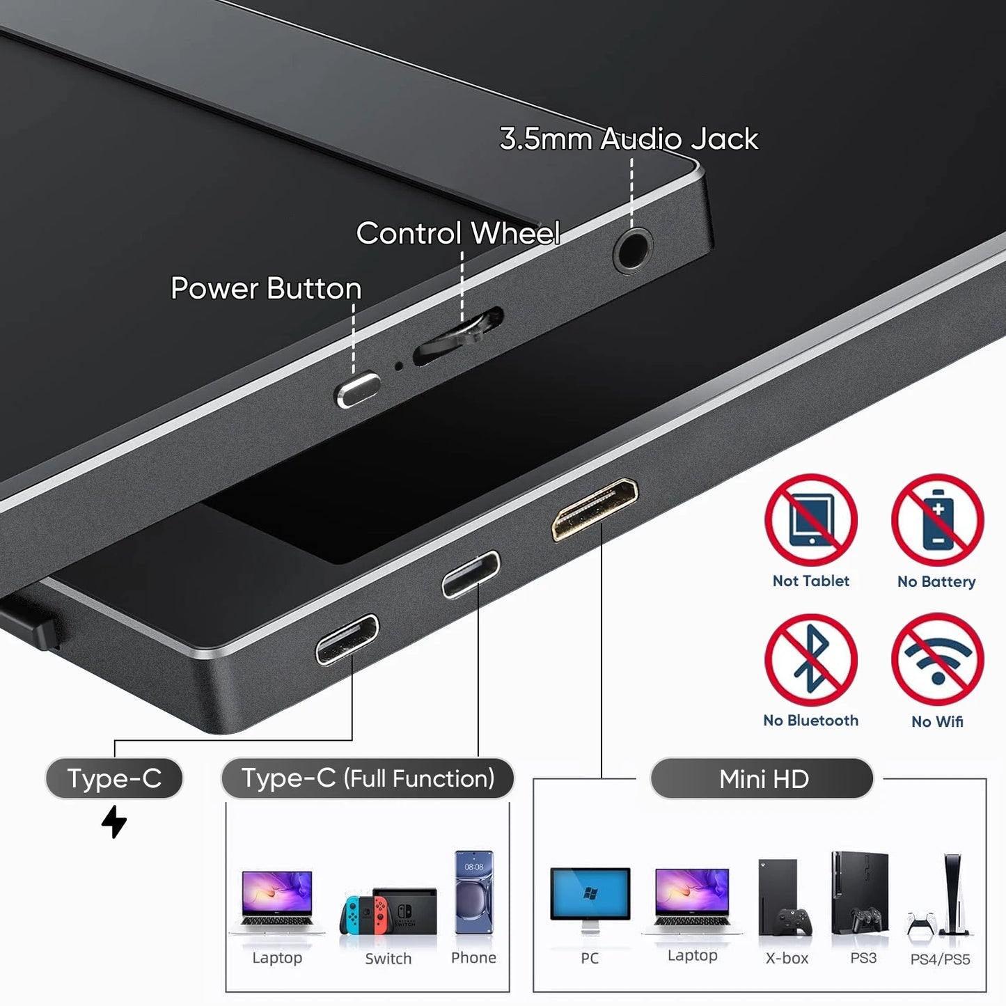 12.2 Inch Portable PC Monitor IPS 1920*1200 Resolution Dual Built-In Speakers 16:10 HD VESA Mountable Business Screen for Laptop