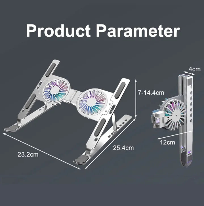 16 Colorful Light Portable Aluminum Laptop Holder Cooling Fan Desk Notebook Stand for 17 Inches Tablet PC
