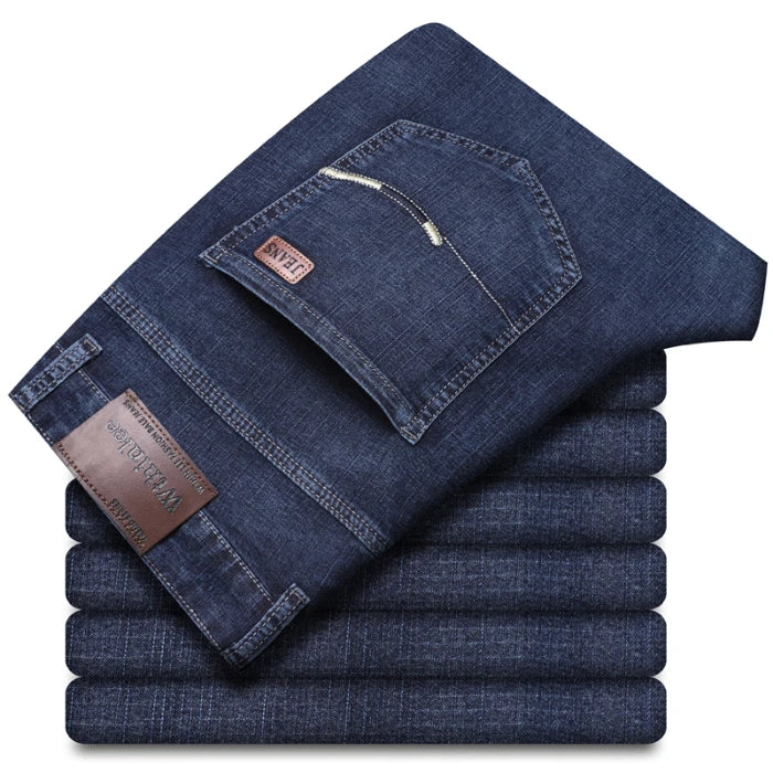 Popular 2024 New Stretch Jeans Business S Business Fashion Straight Regular Blue Stretch Denim Trousers Men's Smart Jeans