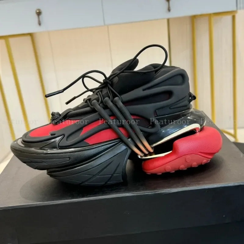 ‌Men Women Gradient Color Sneakers Patchwork High Quality Walking Shoes Thick Sole Lace Up Flats Casual Shoes Big Size 35-46