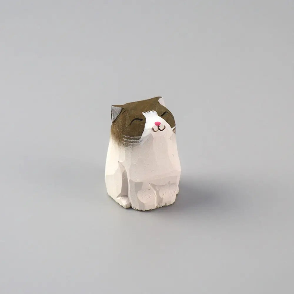 Gift Cartoon Animal Wood Bear Figurine Wooden Kids  Desktop Knick-knack Carved Art Craft Carving Cat Statue