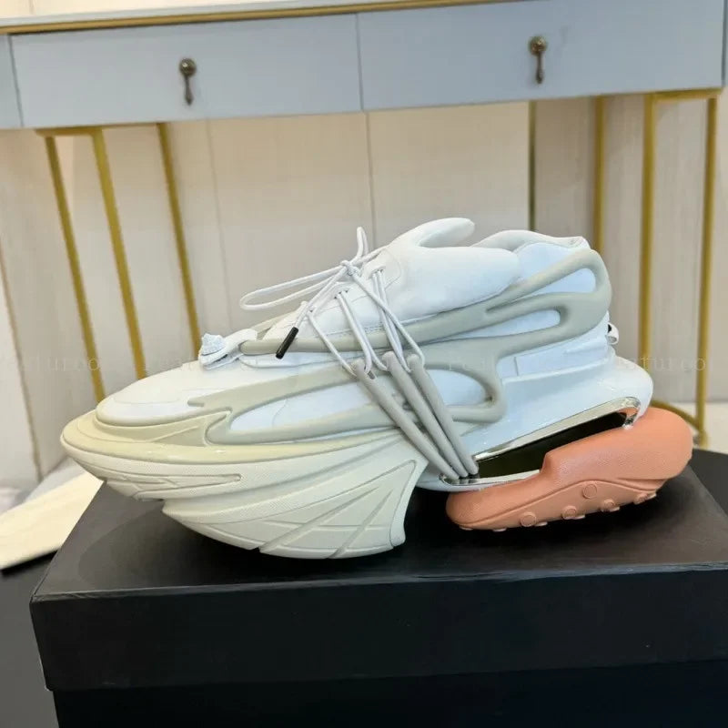 ‌Men Women Gradient Color Sneakers Patchwork High Quality Walking Shoes Thick Sole Lace Up Flats Casual Shoes Big Size 35-46