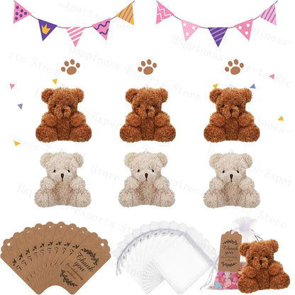 6-60Set Mini Bear Plush Stuffed Small Teddy Bear Wedding Gift for Guests Baby Shower Decoration Bear Keychain for Christmas Xmas