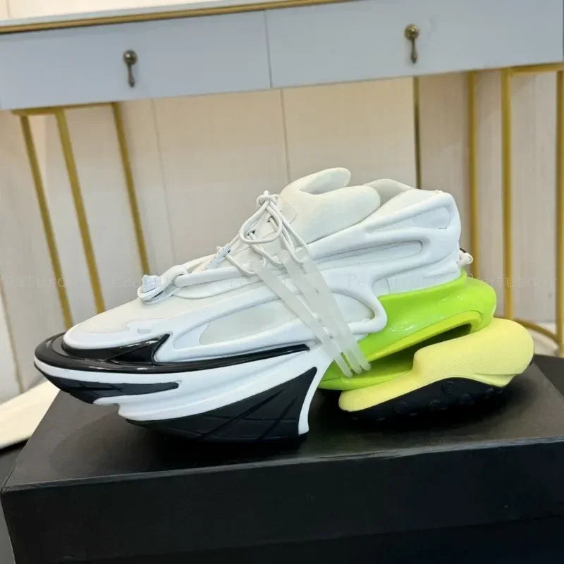 ‌Men Women Gradient Color Sneakers Patchwork High Quality Walking Shoes Thick Sole Lace Up Flats Casual Shoes Big Size 35-46