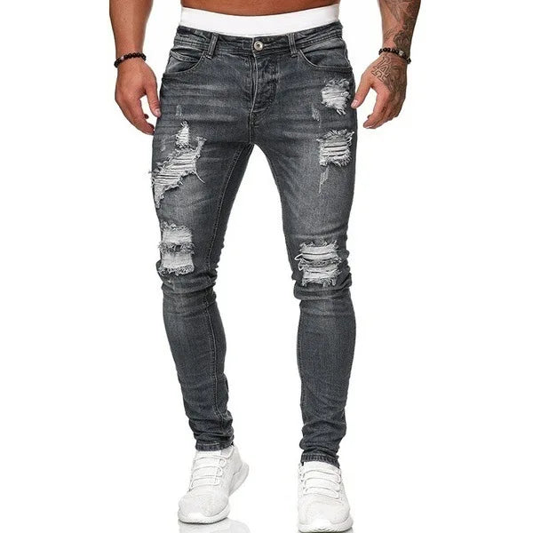 New Ripped Jeans Men Stretch Skinny Grey Blue Black Hip Hop Denim Trousers Streetwear Casual Slim Fit Jeans for Men Jogging jean