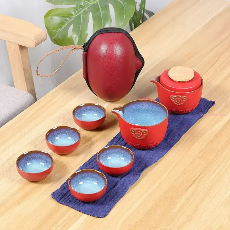 Chinese Kung Fu Travel Tea Set Ceramic Portable Teapot Set Gaiwan Tea Cups of Tea Ceremony Teacup Outdoor Drinking Jingdezhen