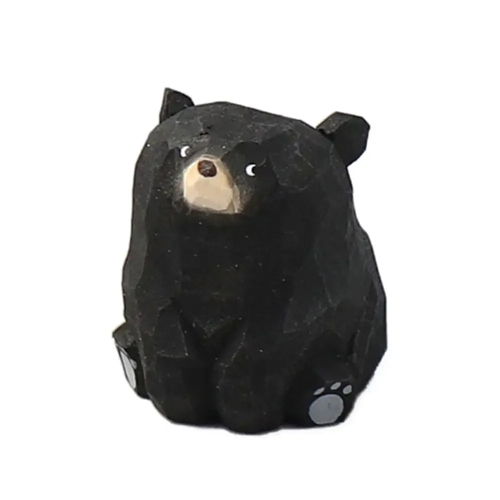 Gift Cartoon Animal Wood Bear Figurine Wooden Kids  Desktop Knick-knack Carved Art Craft Carving Cat Statue