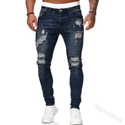 New Ripped Jeans Men Stretch Skinny Grey Blue Black Hip Hop Denim Trousers Streetwear Casual Slim Fit Jeans for Men Jogging jean