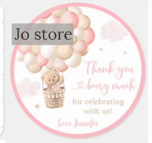 Custom Teddy Bear Sticker Thank You Baby Shower Adhesive Label Boy Girl Birthday Baptism Gender Reveal Gift Sealing Decoration