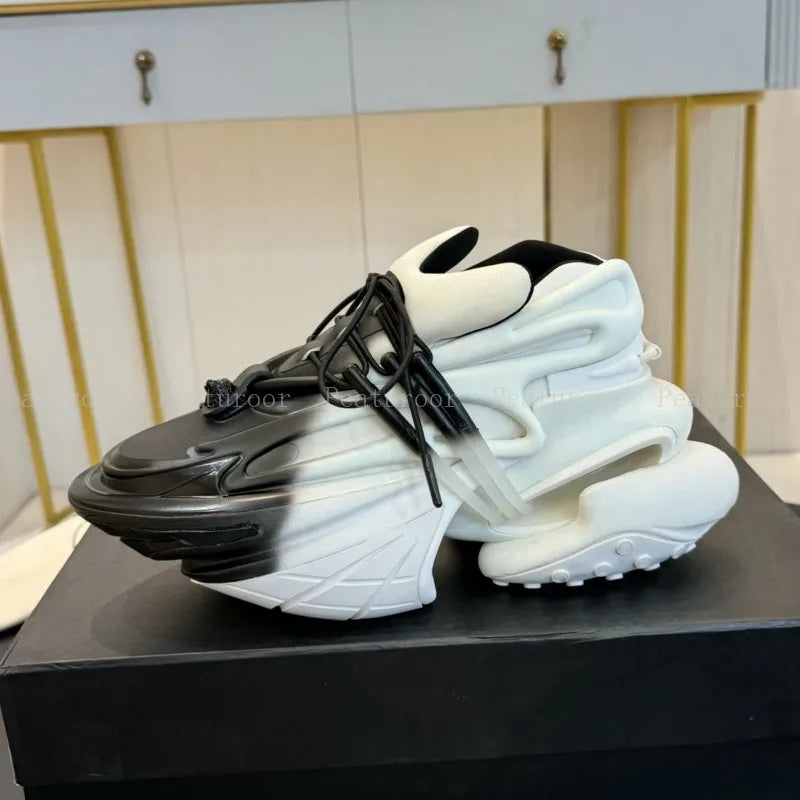 ‌Men Women Gradient Color Sneakers Patchwork High Quality Walking Shoes Thick Sole Lace Up Flats Casual Shoes Big Size 35-46